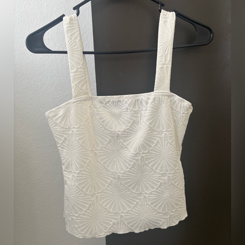 SHEIN White Floral Jacquard Square Neck Crop Tank Top - Size S - Picture 2 of 4